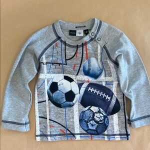 Molo Kids Long Sleeve Sports Graphic Tee - Blue and Gray